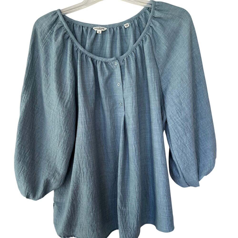 Max Studio Blue peasant boat neck top size 1X